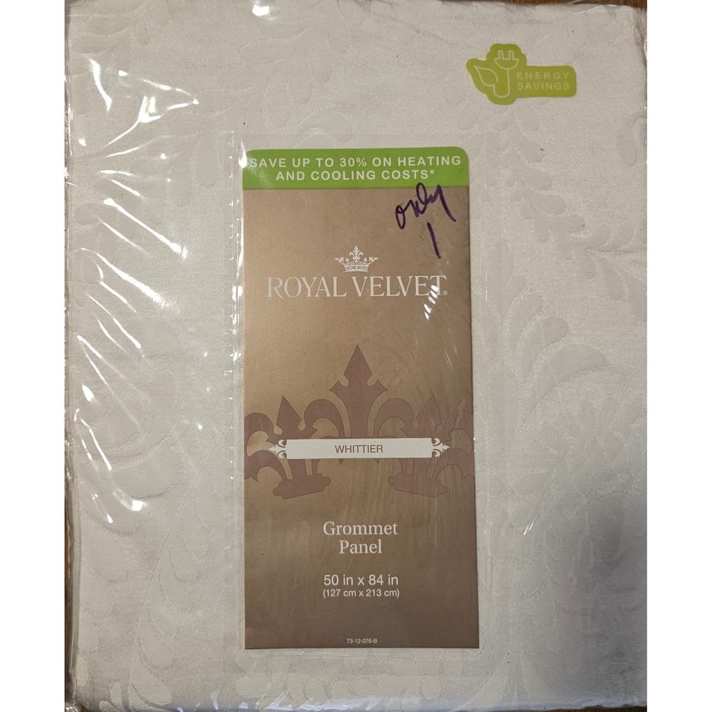 JCP Royal Velvet Whittier White Grommet Panel Jacquard Leaf Curtain 50x84 Energy